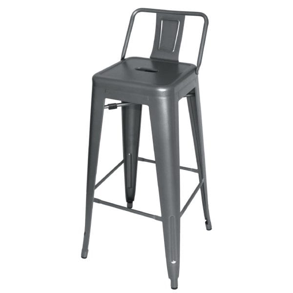 Bolero High Metal Bar Stools with Back Rests Gun Metal Grey Pack of 4 Atlantic Equipment