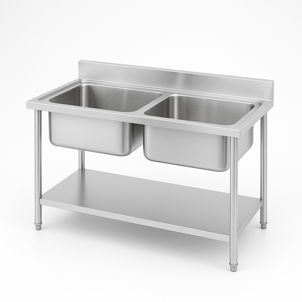 Double Sink Bench With Splash Back